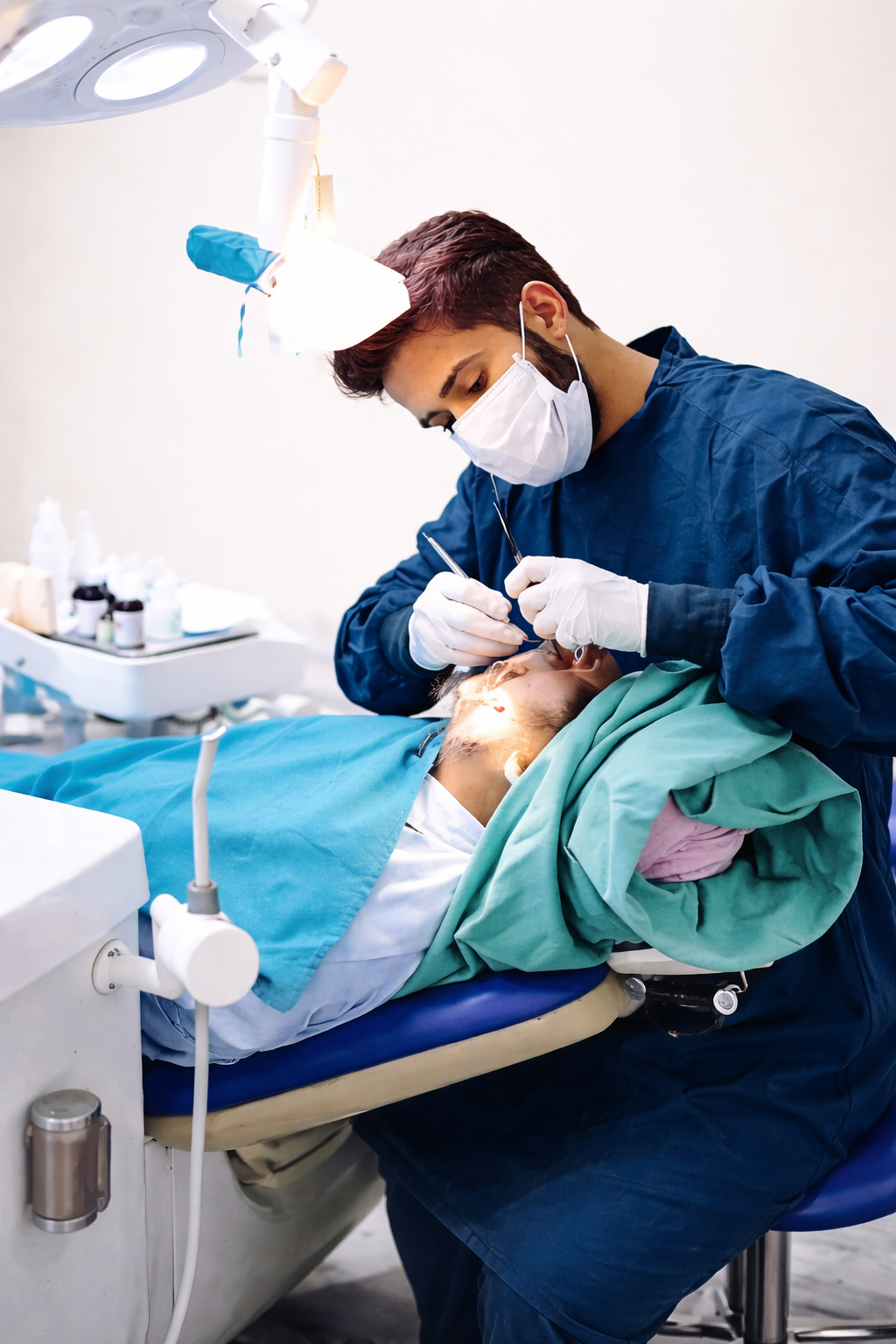 dentist conducting an exam in clinic